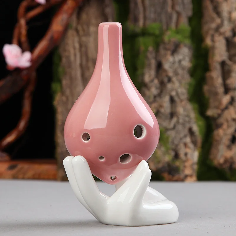 

6 Hole Long Mouthed Solid Pottery Ocarina Creative Gradient Color Students Ceramics Handmade Beginners AC Tone Orff Instruments