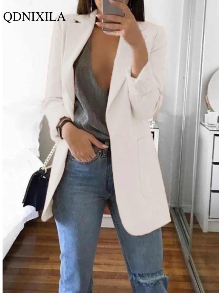 2022 Spring Autumn New Fashion Women Long Blazer Jacket Oversize Elegant Casual Suit Office Wear Female Slim Cardigan Suit Coat