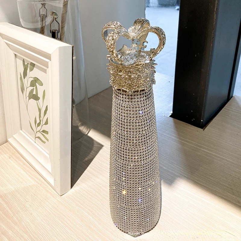 

500ml Sparkling Diamond Crown Thermos Bottle Double Wall Stainless Steel Water Bottle Portable Vacuum Flask Gift for Adult