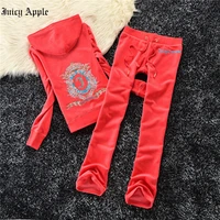 juicy apple tracksuit women velvet 2 piece set zip hooded sporty sweatshirtstraight pants casual matching streetwear outfits
