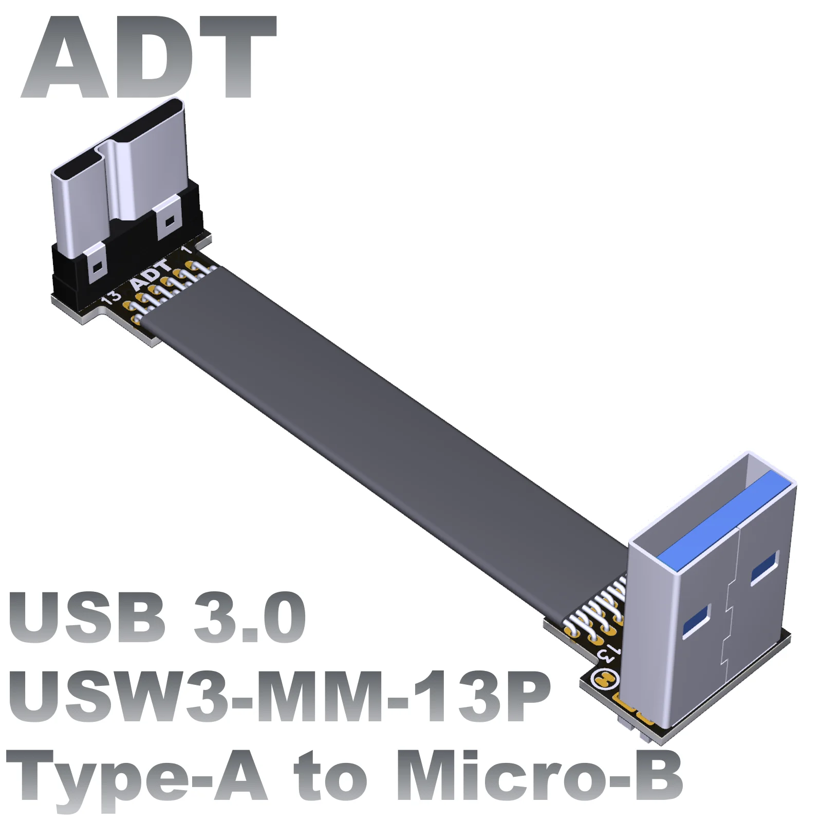 

ADT-Link USB3.0 male-to-male flat thin cable Type-A conversion micro-B double corner ADT supports OTG