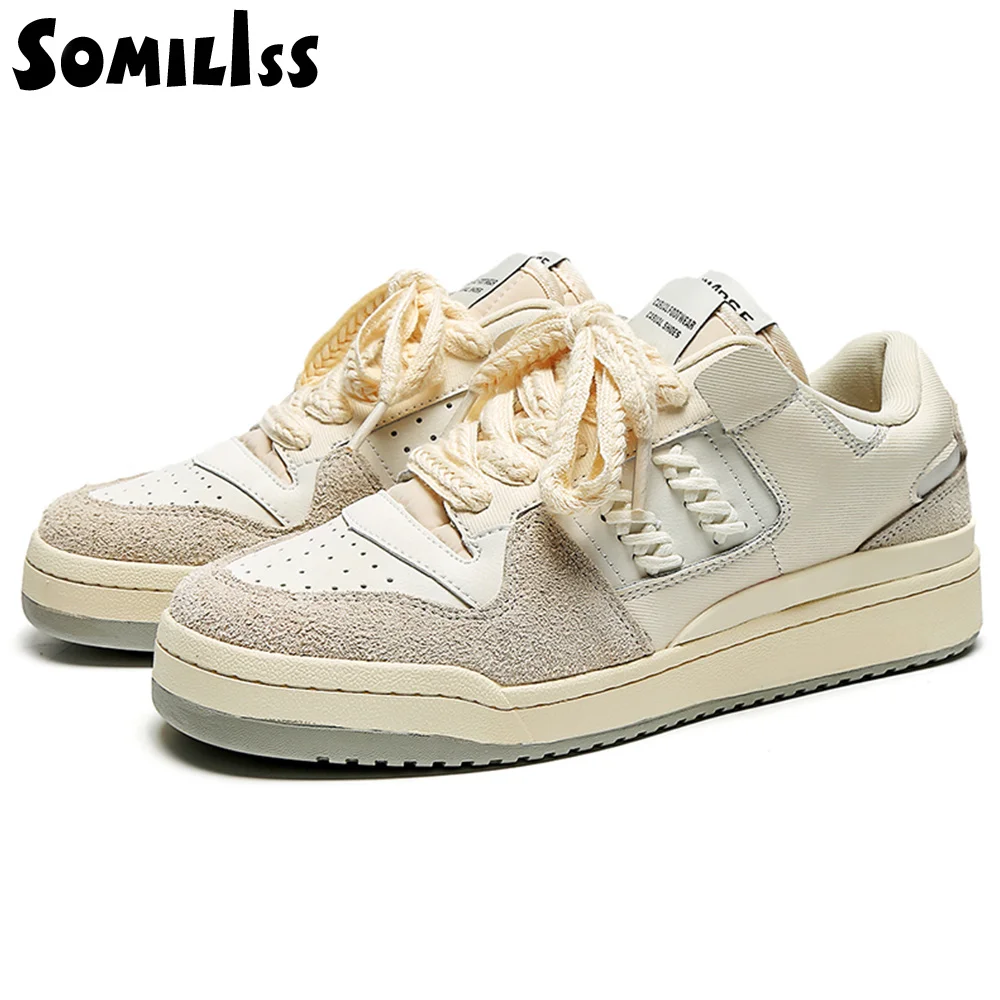 

Women's Casual Sneakers Genuine Leather Lace Up Breathle Chunky Platform Sneakers Ladies Fashion Running Shoes