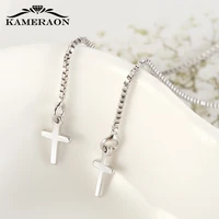 kameraon long chain jesus christian cross pendant earrings 2019 new cubic zircon tassel perforation women jewelry e0923