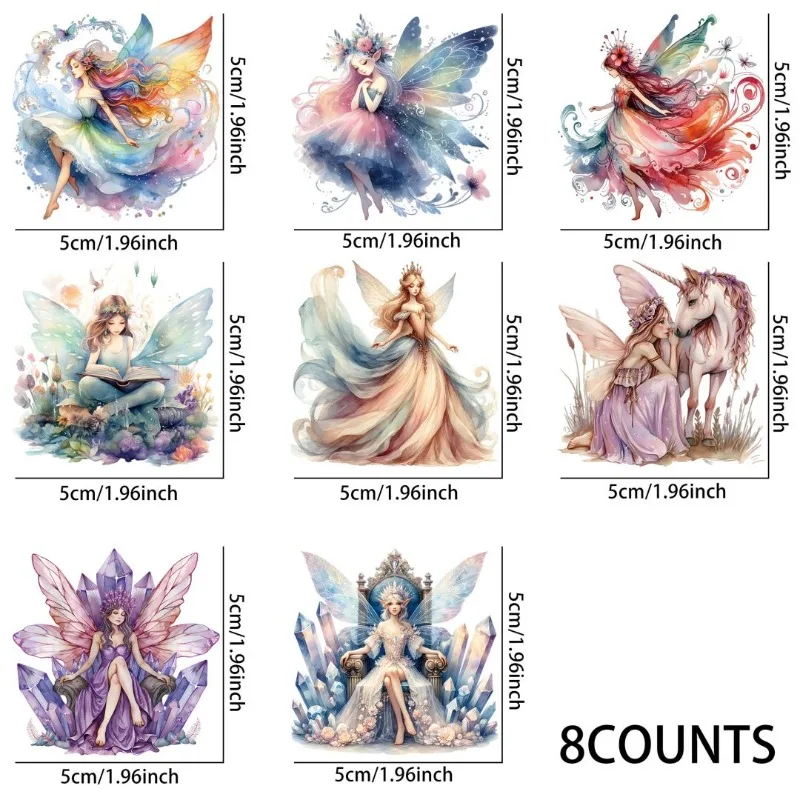 8 sztuk ślicznej wróżki Halloween naklejki UV DTF wodoodporny zestaw naklejek do dekorowania kubków materiały artystyczne DIY dekoracja domu