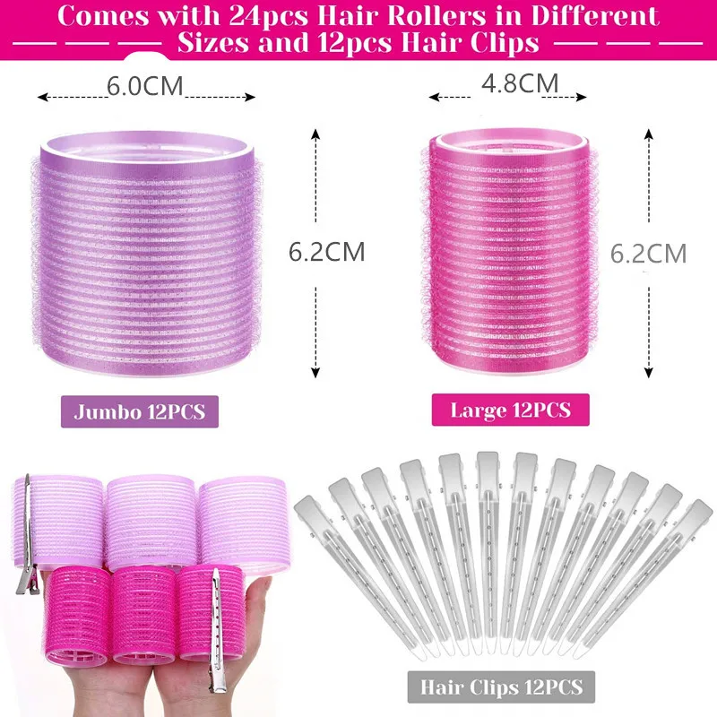 Self Grip Hair Curlers 36Pcs Jumbo Big Hair Roller Set with Stainless Steel Duckbill Clip for Long Medium Short Thick Thin Bangs images - 6