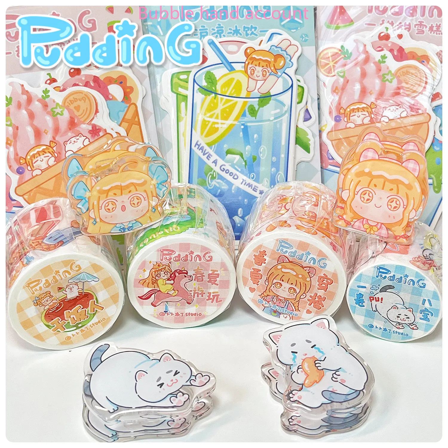 Pubu Pudding original and paper tape hand tent collage typography cute cartoon hand-painted stickers