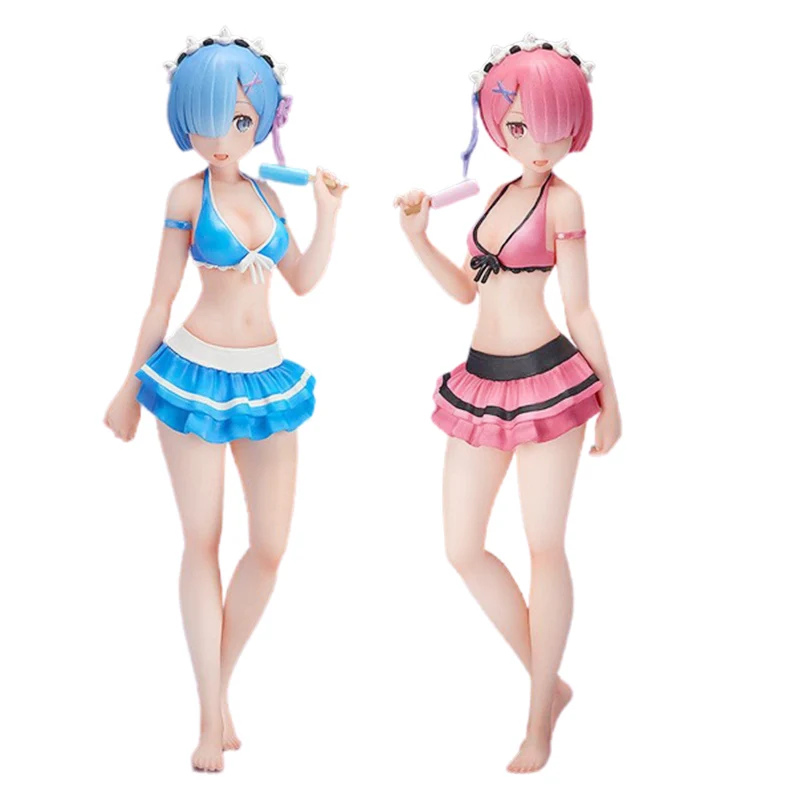 

14CM Rem Ram Anime Figure RE: Zero-Starting Life in Another World Sexy Ice Cream Swimsuit Cute Model PVC Static Toys Gift Doll