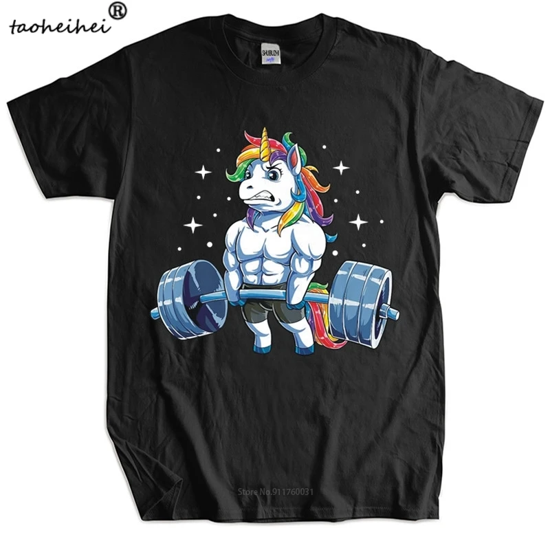 Новая Модная хлопковая футболка футболки с единорогом для тяжелой атлетики
