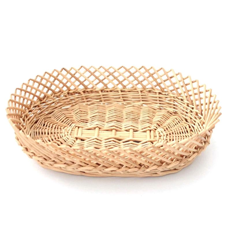 

Oval Wicker Storage Basket Small Organizer Handwoven Fruit Food Container for Steamed Bun Banana Apple Bread Organizer
