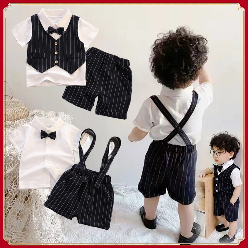 

Baby Boss Outfit for Boy 1st Birthday Christening Baby Clothes Set Gentleman Outfit Fake Two Pieces Top Kids Boys Toxedo Suit