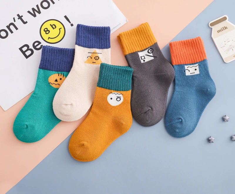 

5 Pairs/lot Boys Girls Knitted Socks Spring Children Breathable Warm Floor Socks Toddler Cotton Stripe Cartoon Sock Baby Clothes
