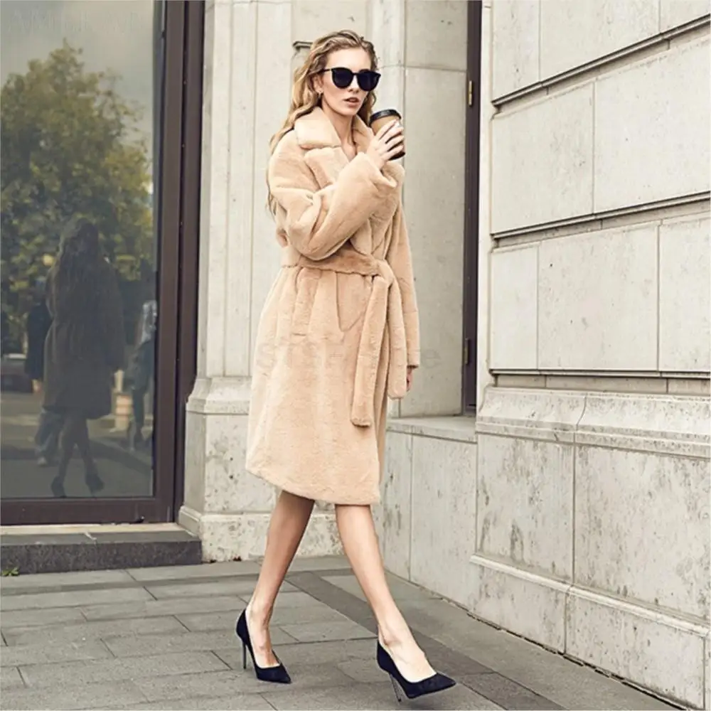 Thick Teddy Real Fur Pure Color Women Coat Winter Warm Soft Lambswool Fur Long Jacket Plush Overcoat Casual Outerwear