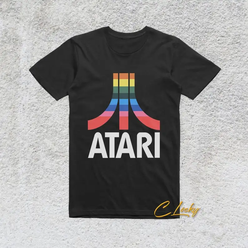 

Atari T-Shirt Classic Home Video Game Console Retro Atari Logo Black T-shirt S-3XL