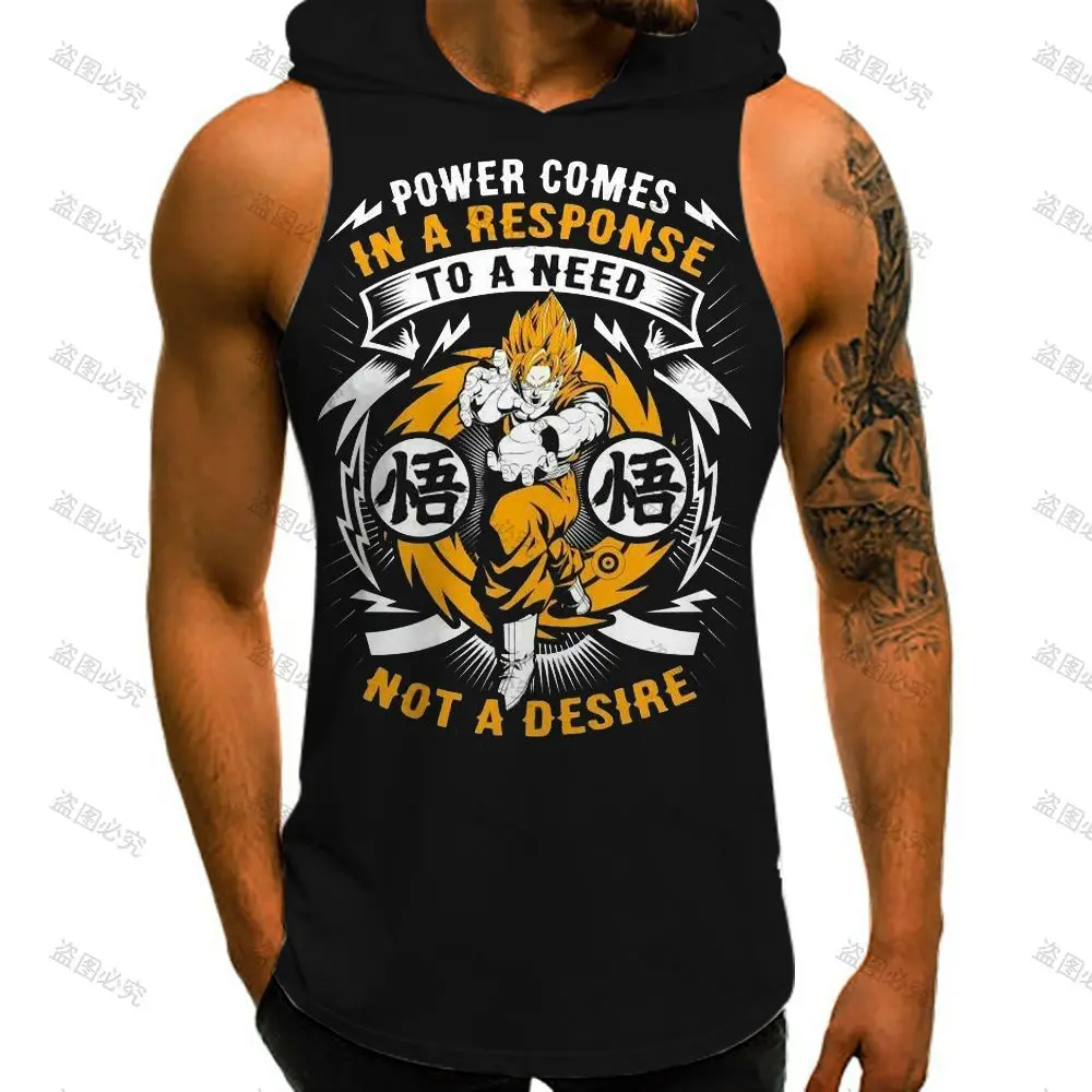 Жилет с капюшоном Goku Y2k летняя безрукавка без рукавов майка для бодибилдинга и
