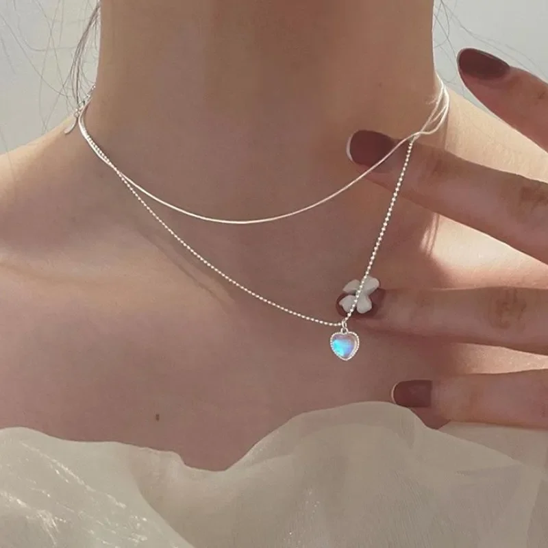 

Kpop Heart Necklace French Lucky Bean Love Clavicle Chain Korean Simple Female Double Layer Necklace Female Pendant for Women