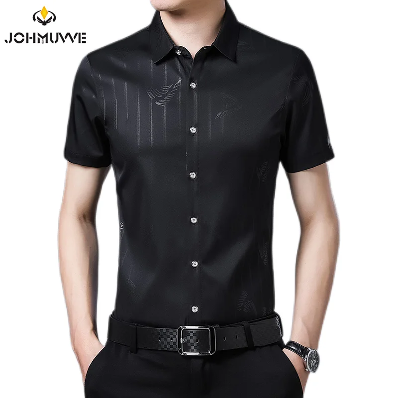 JOHMUVVE Fast Shipping New Men's Short Sleeve Striped Printed Shirt Casual Short Sleeve Top