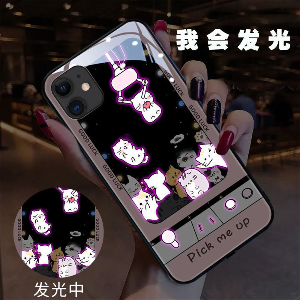 

Cute Boba Milk tea Luminous Phone Case For OPPO Reno 5 6 7 8 9 Pro Plus Find X5 Pro Cat Call Light Up Funny Cartoon Cover