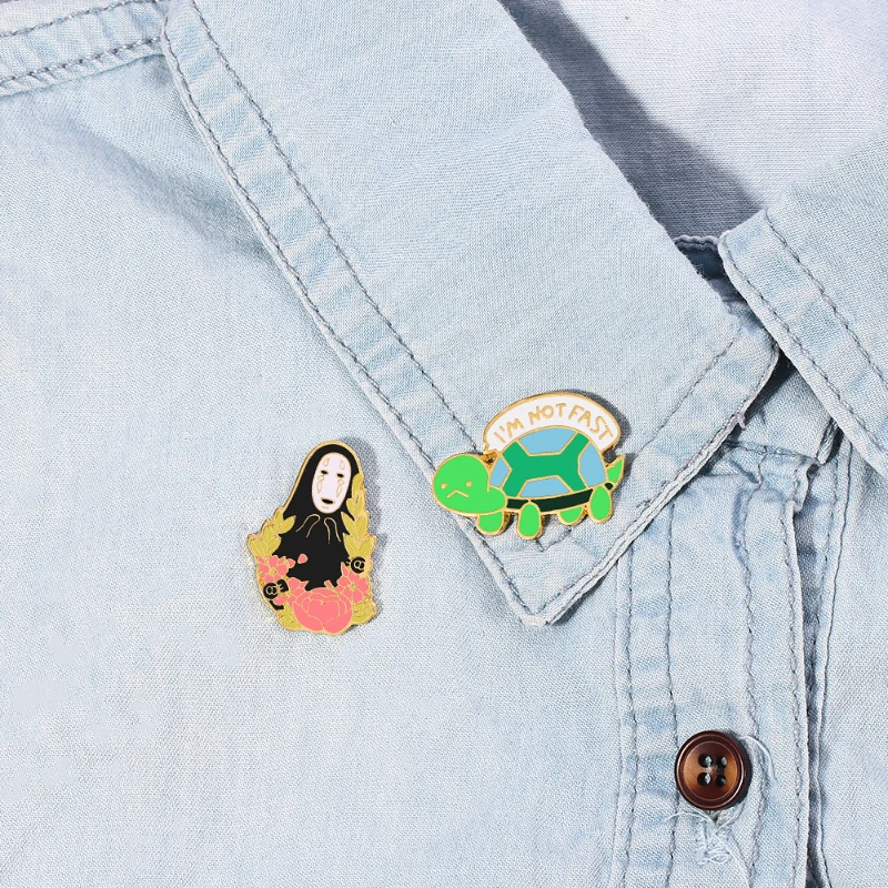 

Cartoon Women's Brooch No Face Man Lapel Pins Animal Friends Green Turtle Christmas Badges Enamel Pin Gifts for Girls Fashion