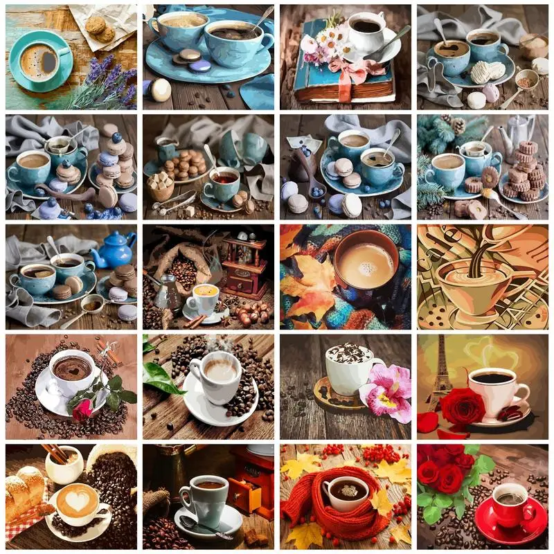 

GATYZTORY Oil Pictures by Numbers Crafts Acrylic Paint Coffee Rose Zero Basis Coloring by Numbers Personalized Gift Wall Art