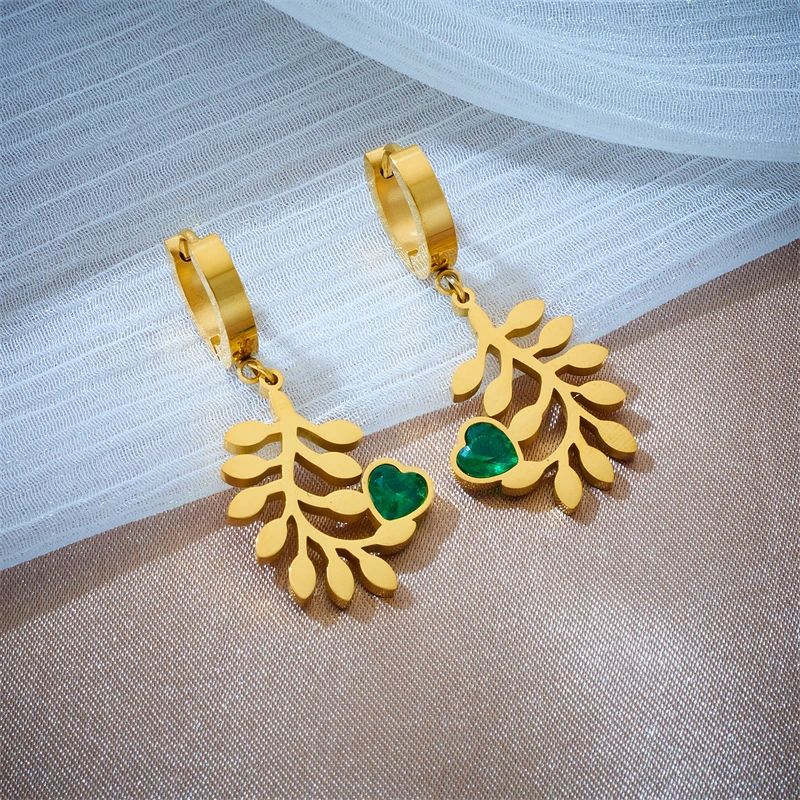 Женские серьги-кольца MEYRROYU из нержавеющей стали 316L с зеленым Цирконом