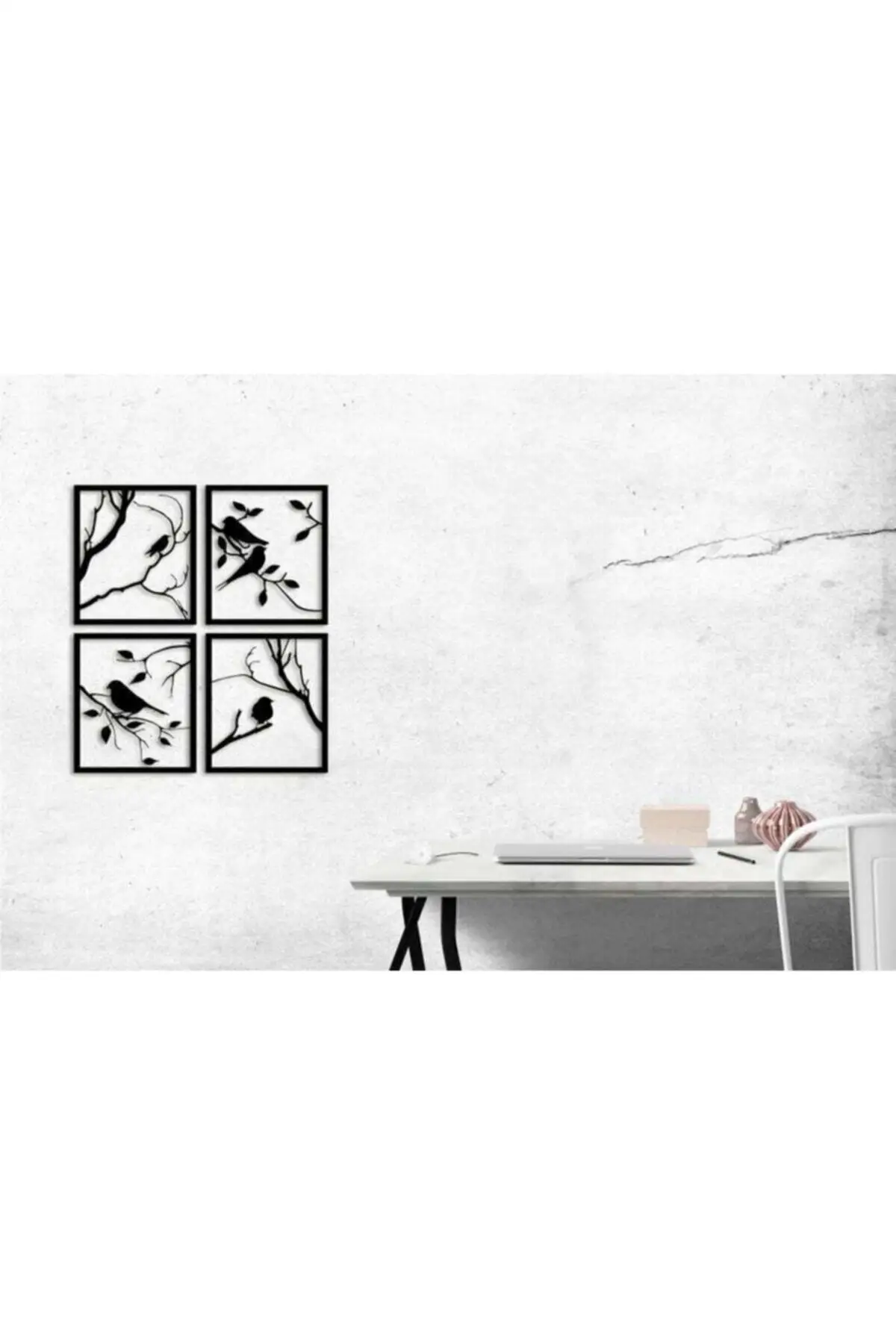 bird and tree design wall decor picture 4pcs set black wood laser cut sticker ornament painting home office room luxury design free global shipping