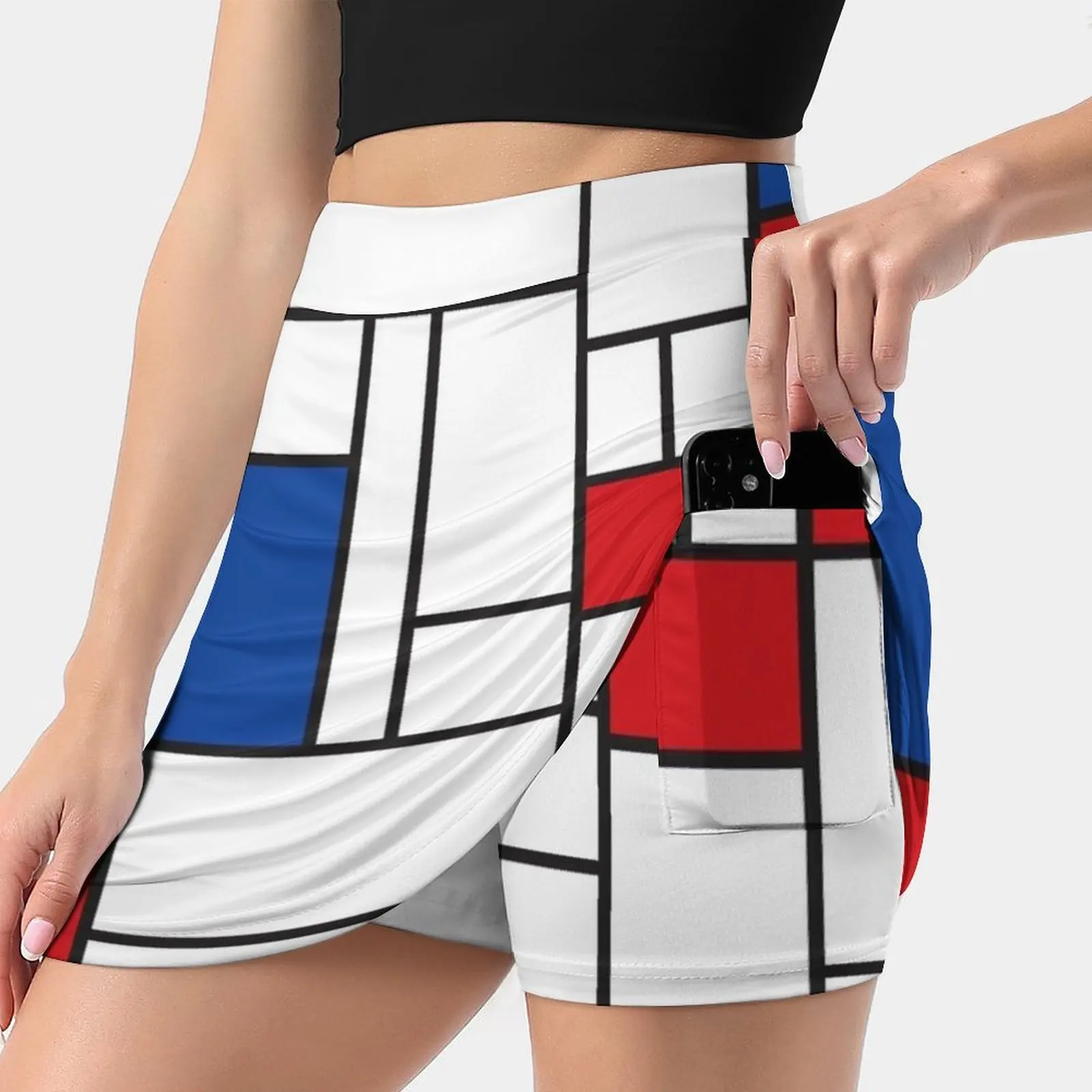 

Mondrian Minimalist De Stijl Modern Art Ii © Fatfatin Women's skirt With Hide Pocket Tennis Skirt Golf Skirts Badminton Skirts
