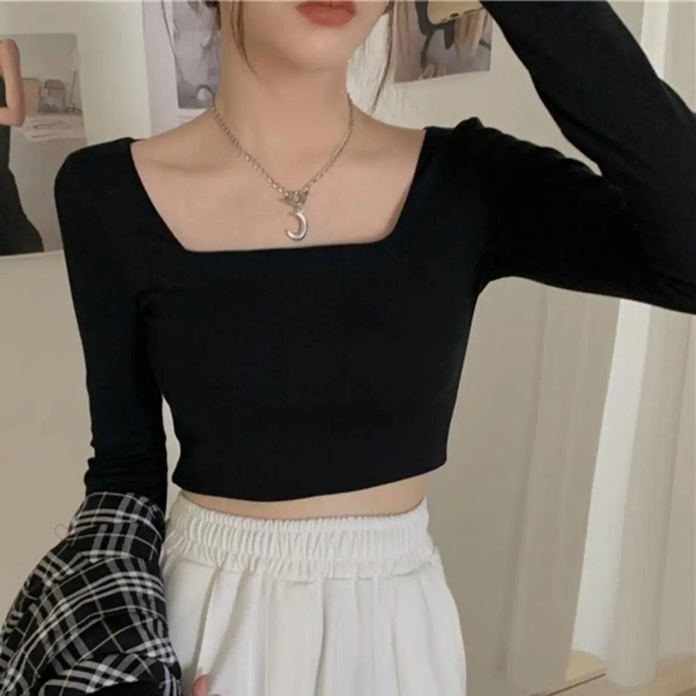 

Женский весенний Топ, Однотонный женский укороченный топ, топ с открытой талией