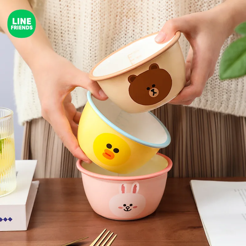 

Line Friends Cartoon Brown Cony Sally Choco Cute Dessert Bowl Creative Ceramic Tableware Children's Food Grade Cup with Scale