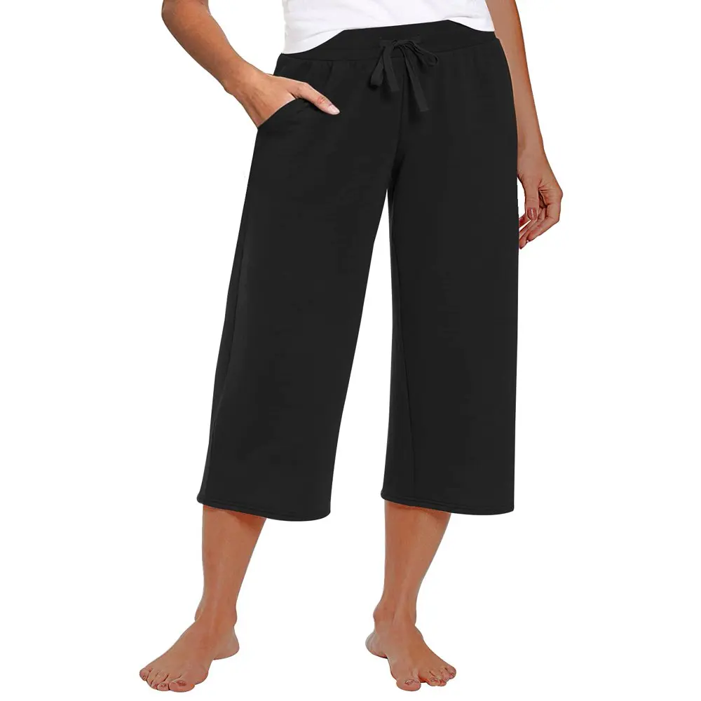 

HMCN Women`s Drawstring Loose Causal Lounge Pants Capri Yoga Pants Wide Leg