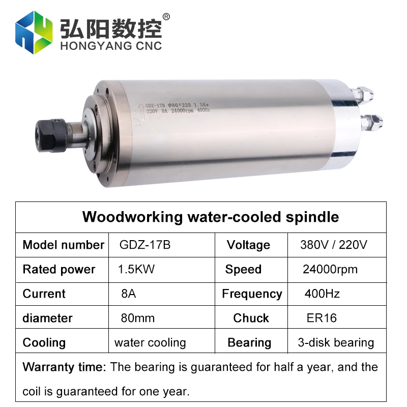 Шпиндель для деревообработки 1 5 кВт ER16 диаметр 80 электродвигатель с водяным