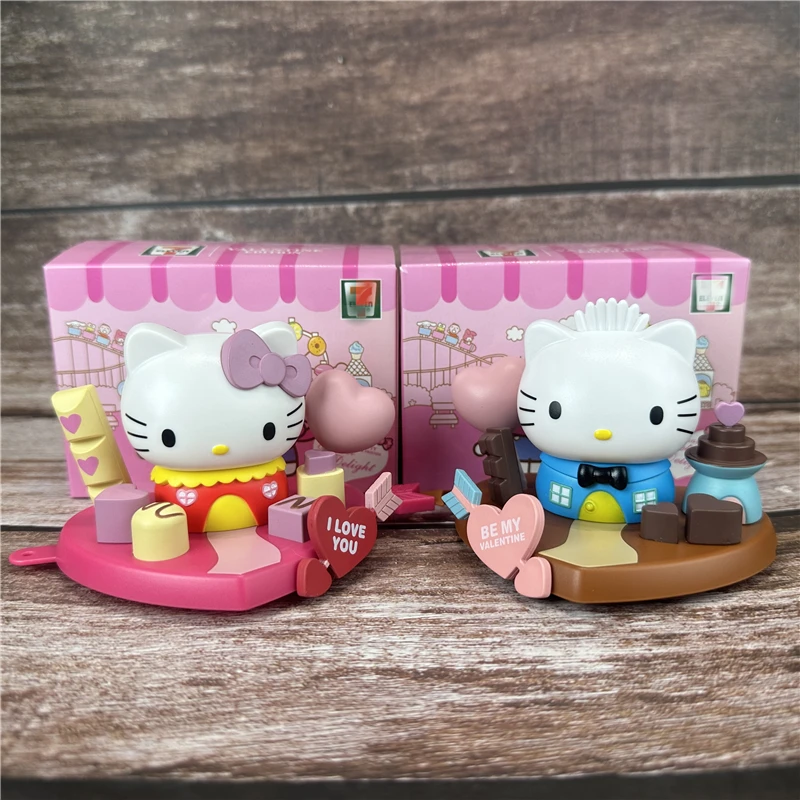 

Sanrio Аниме фигурки Hello Kitty Kawaii KT кот любовь шоколад пара куклы модели игрушки настольное украшение девочка мальчик подарок