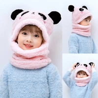 cute panda winter warm hat children coral fleece cartoon scarf hat for boys girls new year christmas gift