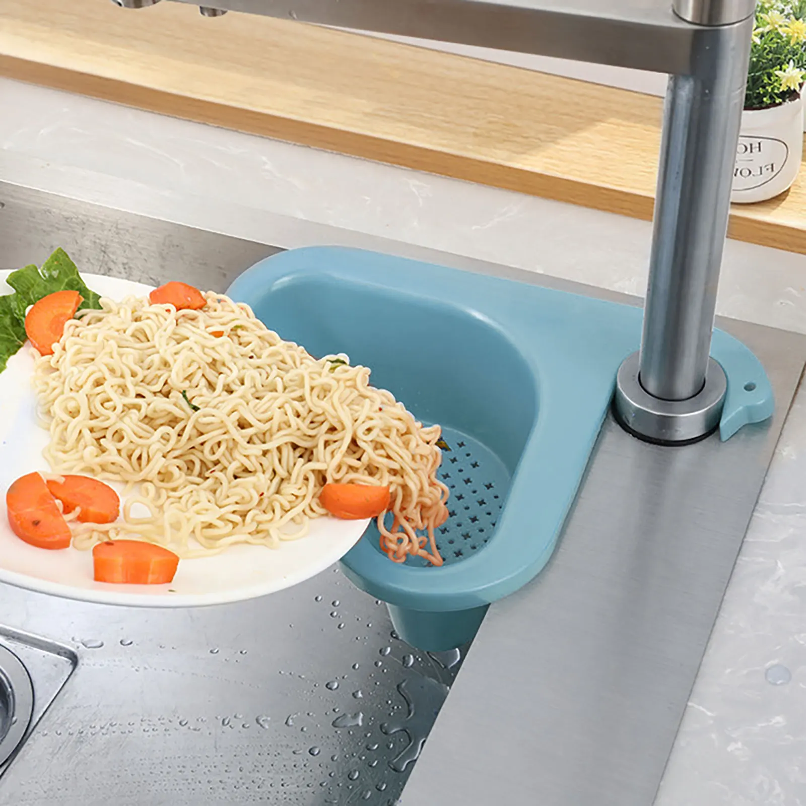 

Swan Drain Basket 1 / 2 Pcs with Sponge Corner Hanging Multifunctional Leftover Soup Filter Storage Rack in Kitchen Sink Strain