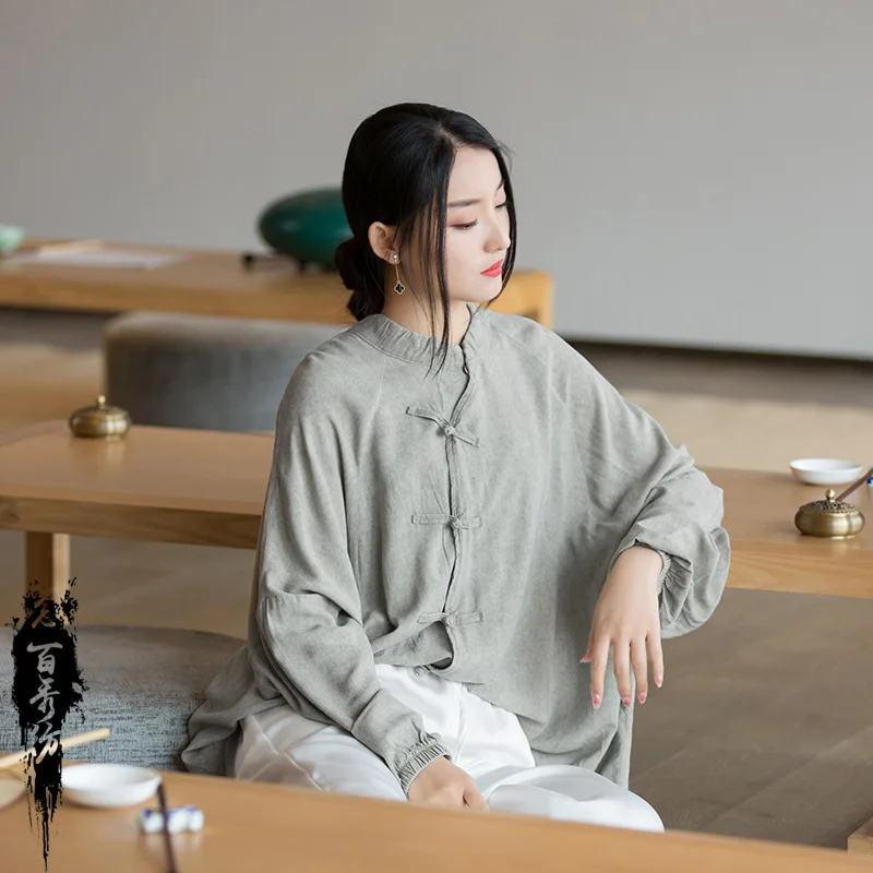 Cotton Linen Women Yoga Tai Chi Meditation Shirts Chinese Style Open Front Jacket Cardigan Casual Travel Workout Kungfu Shirt