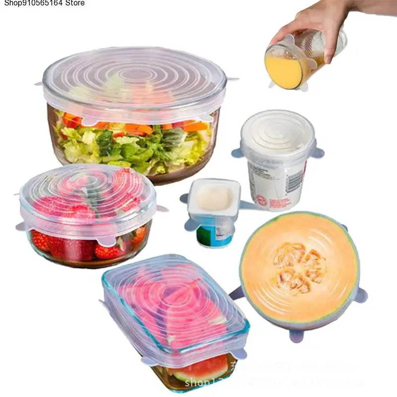

6PCS/Set Universal Silicone Lids Stretch Suction Cover Cooking Pot Pan Silicone Cover Pan Spill Lid Stopper Home Bowl Cover