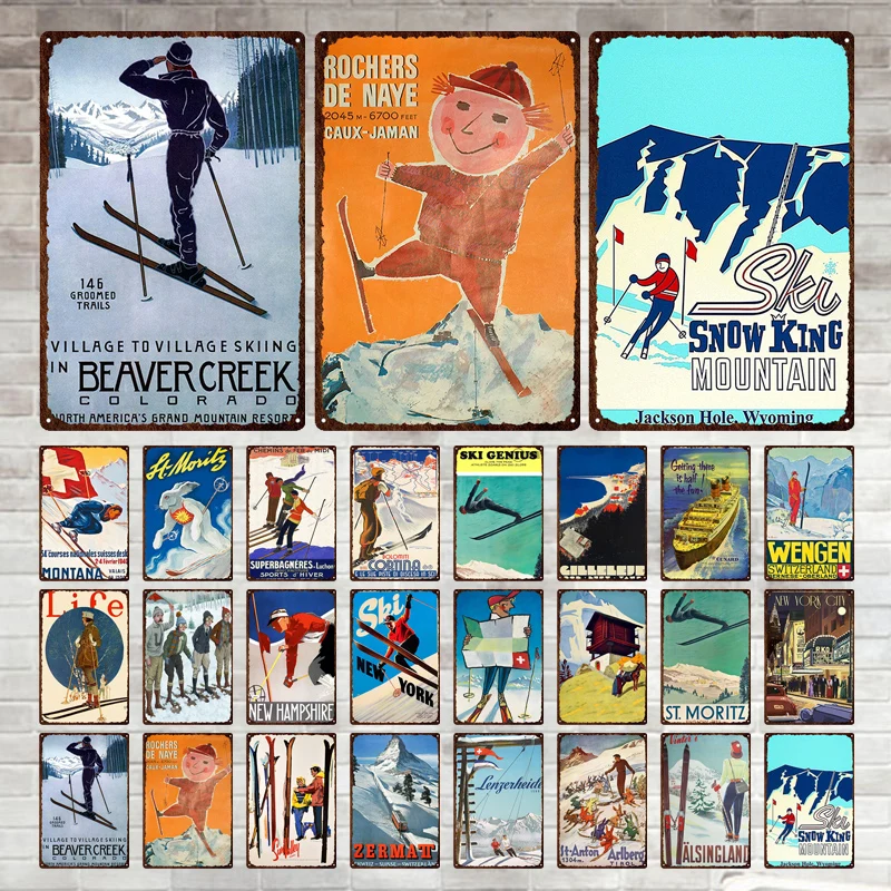 

Ski Lift Metal Signs Skiing Winter Game Posters Vintage Tin Sign Travel Snowing Retro Iron Plate for Ski Club Bar Pub Wall Decor