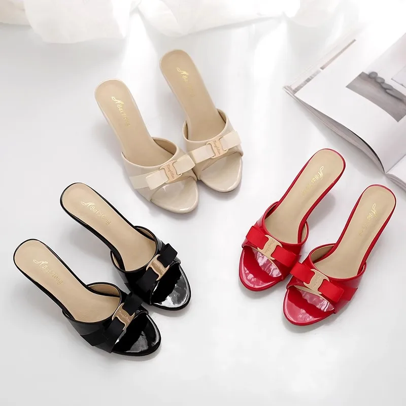 Сандалии женские на высоком каблуке тапочки с бантом роскошный дизайн летняя