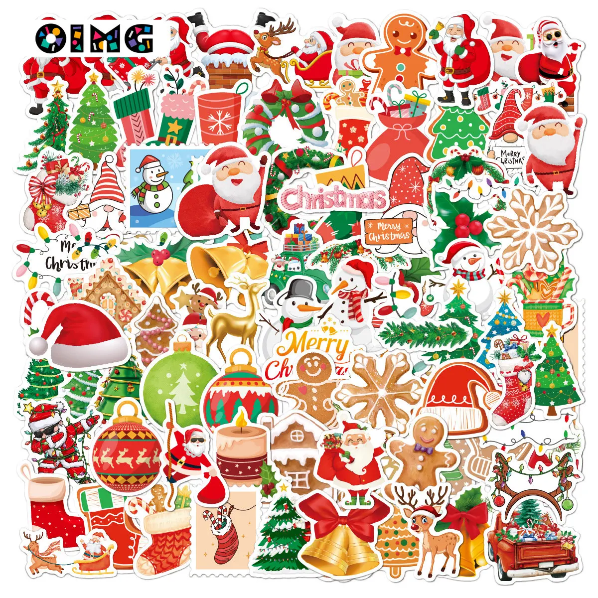 OIMG 100PCS New Year Gift Decoration Graffiti Decals Cute Waterproof Christmas Cartoon Stickers Santa Claus Sticker Laptop Wall
