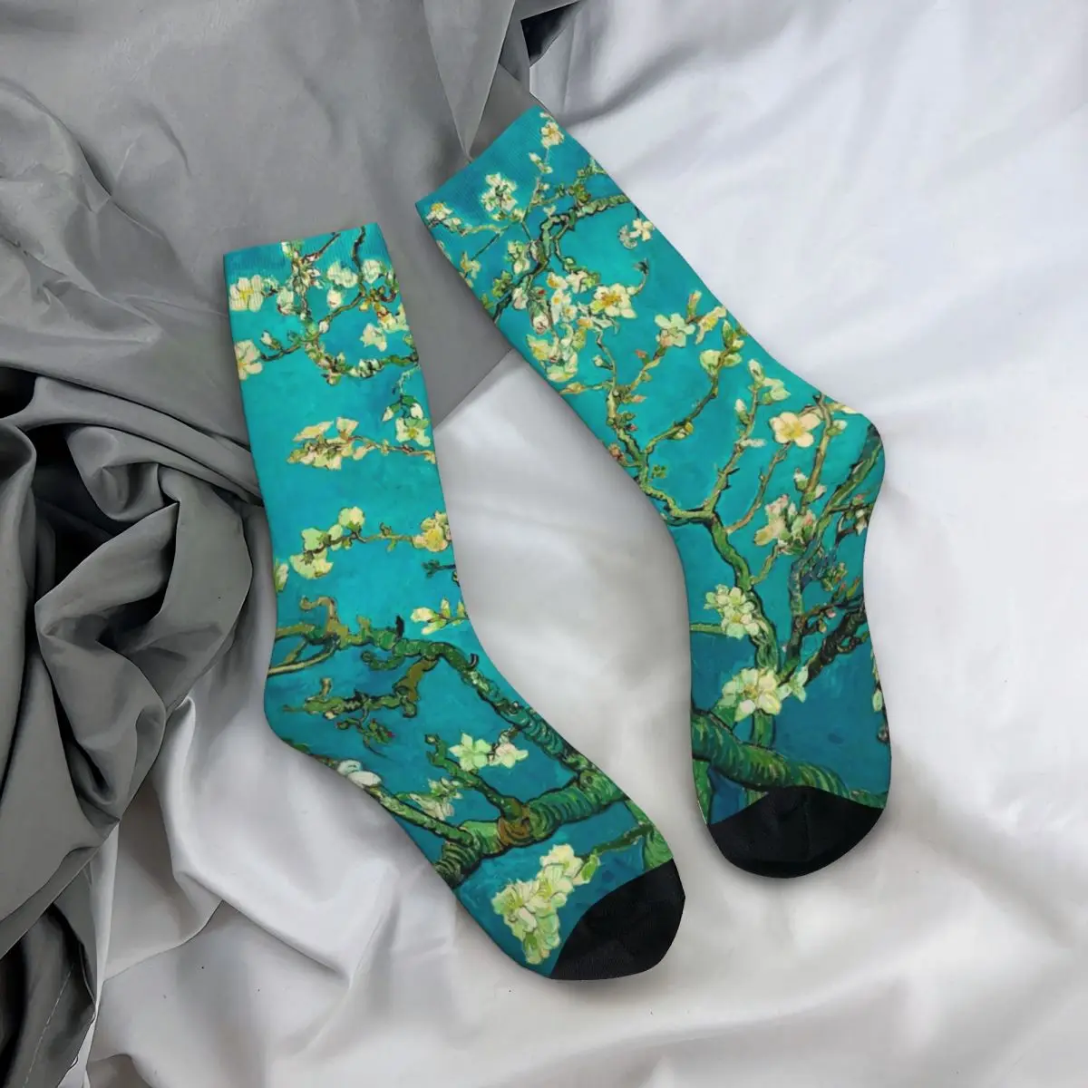 

Van Gogh Socks Almond Tree Floral Art Teenage Novelty Mid Stockings Large Chemical Fiber Creative Workout Socks