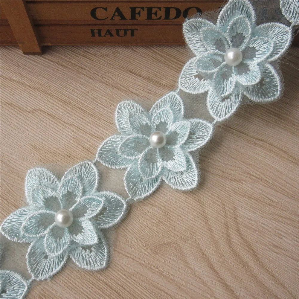 1 ярд синий цветок жемчуг вышитая бисером кружевная отделка женская одежда