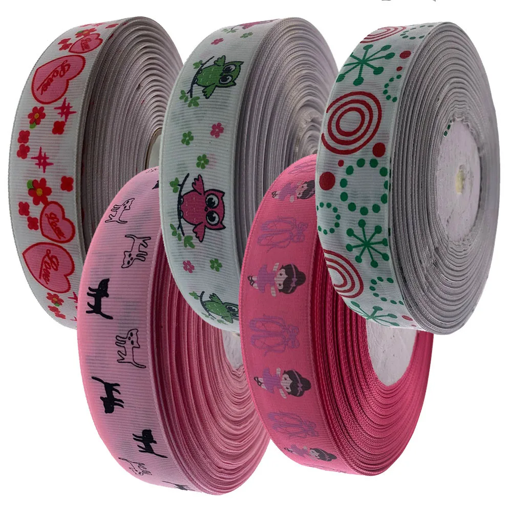 

Free 50Yards 1" Printed Cat Flower Grosgrain Ribbons For Hair bow Wedding Gift Wrap Christmas Ribbon DIY Craft 2.5cm