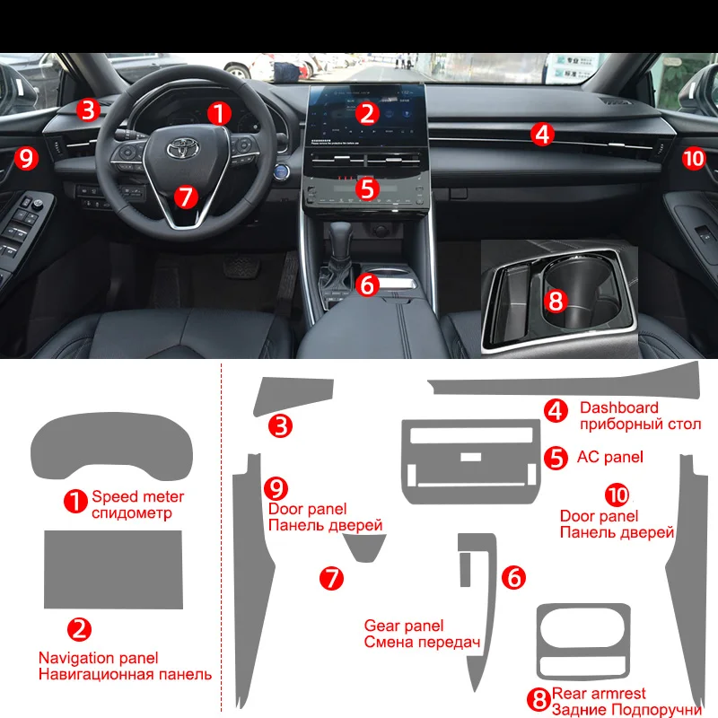 

Tpu Transparent Film for Toyota Avalon 2022 2023 Car Interior Sticker Center Console Gear Navigator Dashboard Back AC Door Panel