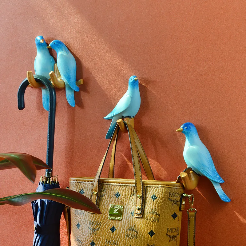 

Kitchen Hanging Resin Process Wall Decor Crochet Hanger Bird Animal Wall Hook Punching Rack Hook Key Hooks Holder Fridge No Home