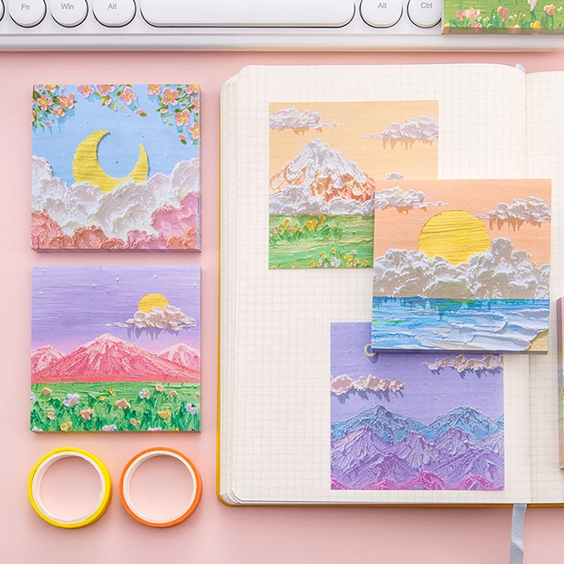 

80sheets Oil Painting Stickers Memo Pad Colored Notepad Kawaii Stickers Notes Budget Planner