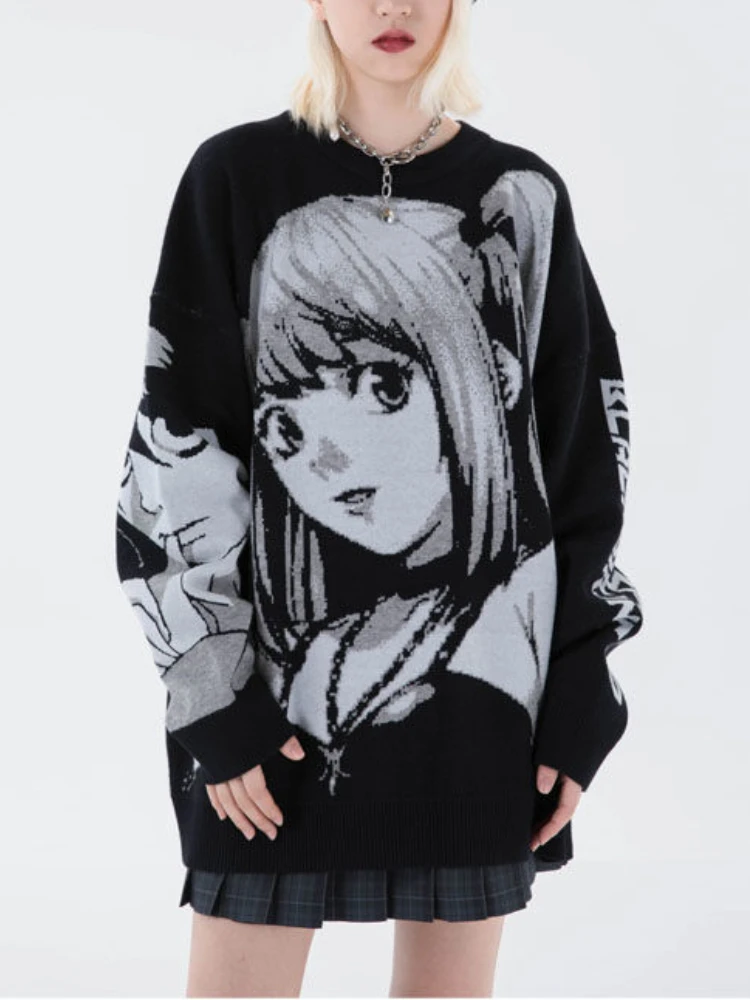 

Deeptown Japanese Style Anime Print Sweaters Women Harajuku Hip Hop Knitted Jumper Cartoon Loose Casual Tops Cosplay Costumes