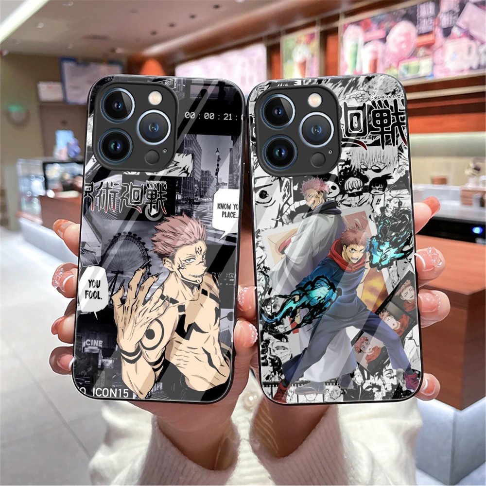 Couple Kawayi Jujutsu Kaisen Anime Glass Phone Case for iPhone 14 13 12 Mini 11 Pro X XR XS Max 8 7 6S 6 Plus SE 2020 5S 5