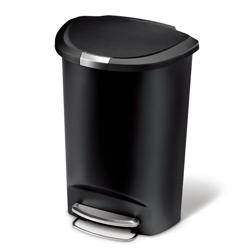 

gal Plastic Semi-Round Kitchen Step Trash Can, Black