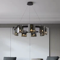 american style led glass glossy chandelier simple living room bedroom post modern light luxury ring restaurant home g9 chandelie