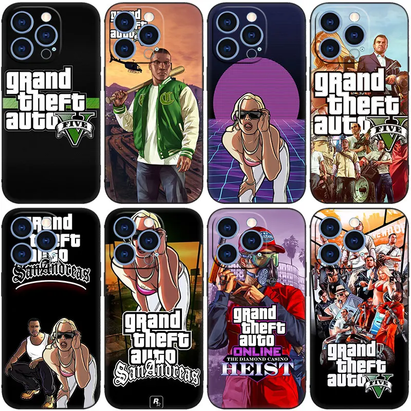 Grand Theft Auto GTA 5 чехол для телефона Apple iPhone 14 13 12 Mini 11 Pro XR X XS MAX 6S 7 8 Plus 5S SE 2020 2022 черный чехол
