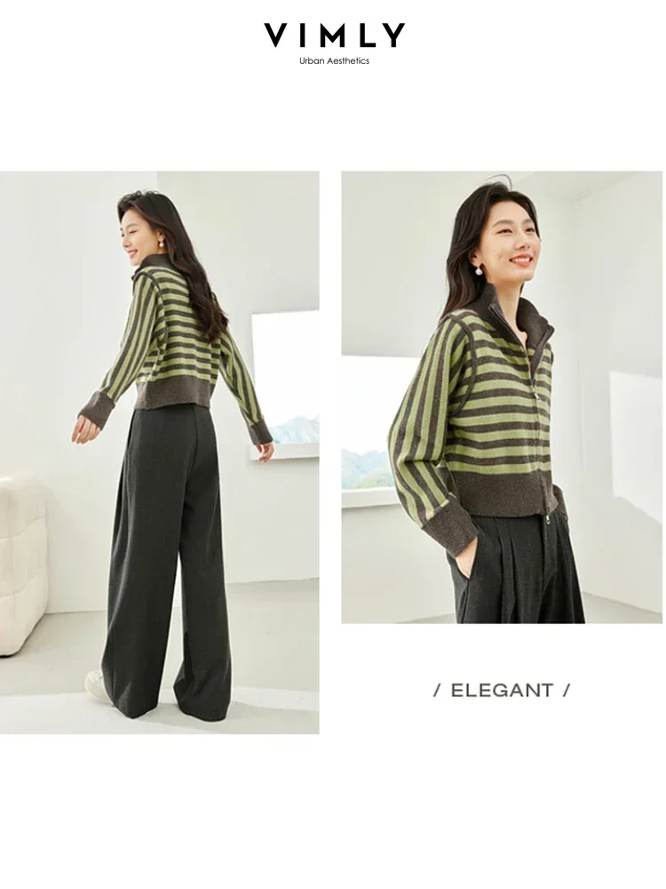 Укороченный кардиган Vimly в контрастную полоску Осенний Женский Мягкий Вязаный